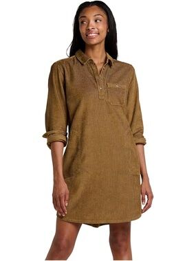 Toad & Co Cascadia Popover Long Sleeve Cord Dress Honey Brown Sz Medium NWT
